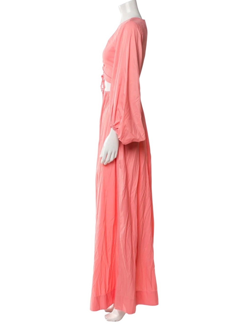 Staud Tangier Ruched Cutout Balloon Sleeve Maxi Dress Coral Size M - Picture 4 of 12